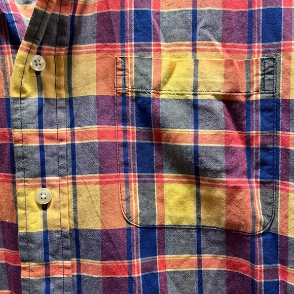 BROOKS BROTHERS, short sleeve button up shirt in red/blue plaid; men’s XL - Picture 8 of 10